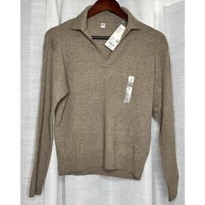 Uniqlo Washable Khaki Tan Knit Ribbed Polo Sweater Size Small NEW